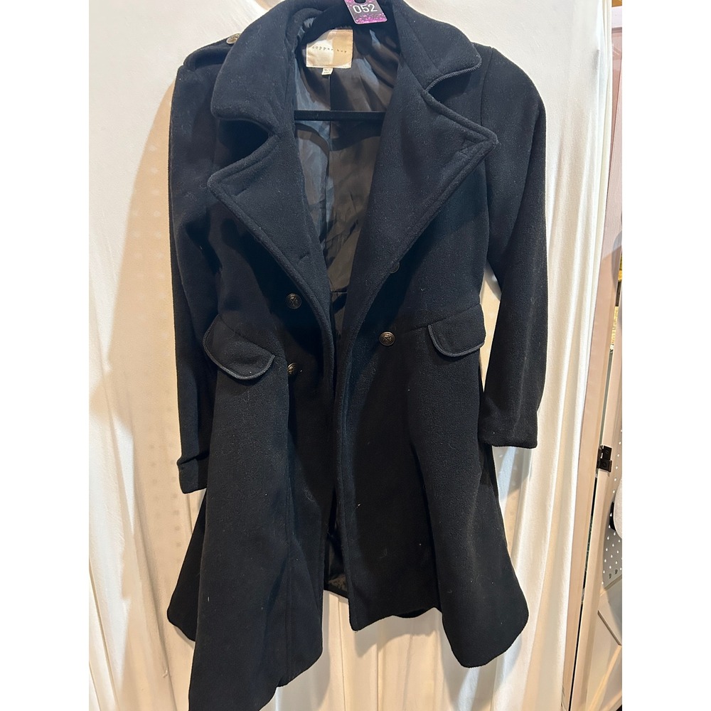 Copper Key Black Pea Coat Military Style Double Breasted Jacket Size 10/12